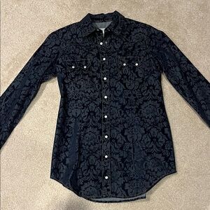 Women’s Small Ryan Michael Country Western Button Down Shirt Pearl Snaps Indigo